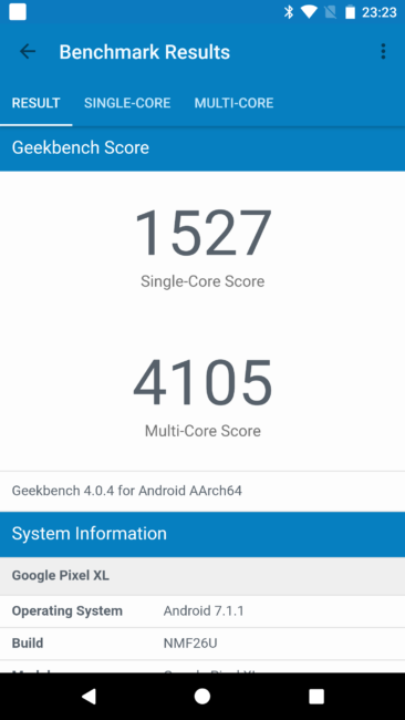 Resultado en Geekbench del Google Pixel XL