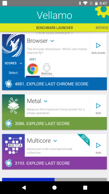 Resutado en Vellamo del Google Pixel XL