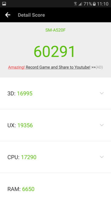 Resultado ANTuTu Samsung Galaxy A5 2017
