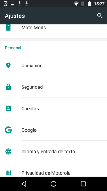 Ajustes del Moto Z