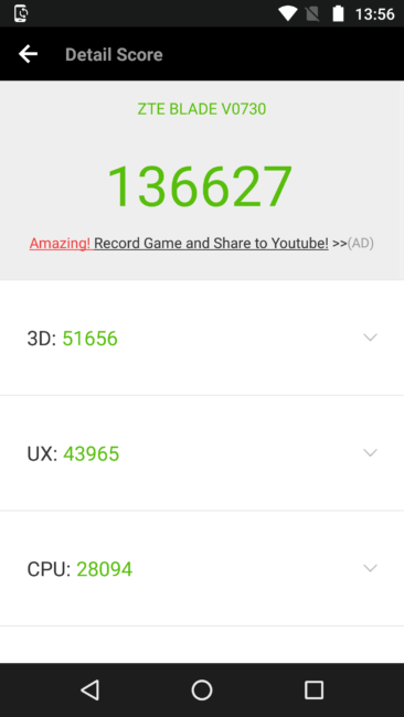 Resultado AnTuTu del Moto Z