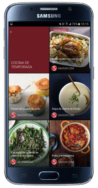 Opciones en la aplicación Chef Collection