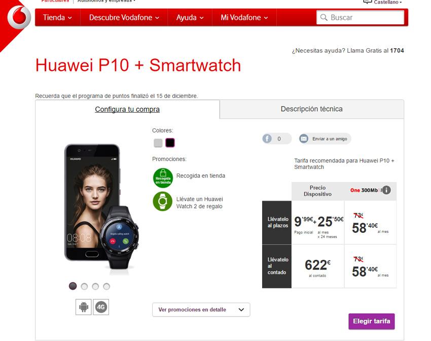 Promoción del Huawei P10 en Vodafone con regalo del Huawei Watch 2