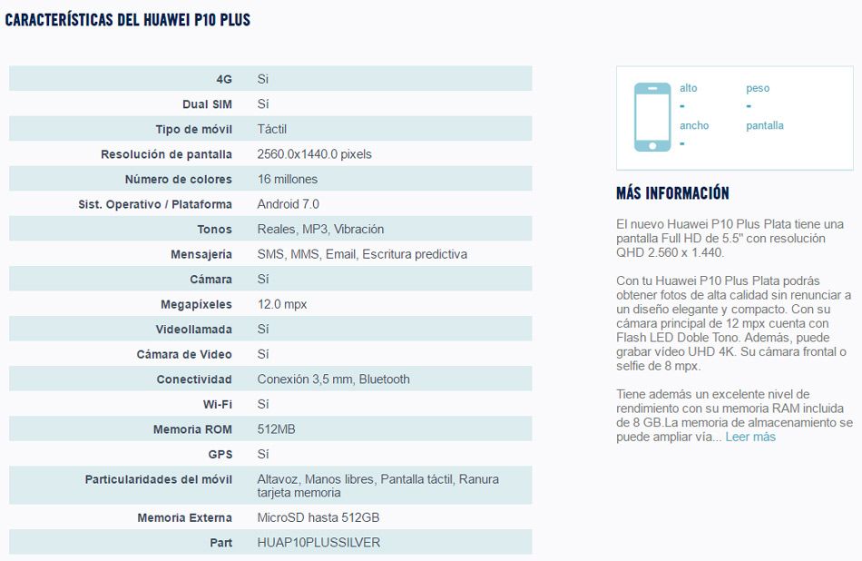 Características del Huawei P10 Plus