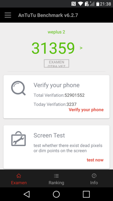 Resultado AnTuTu del LG X Power