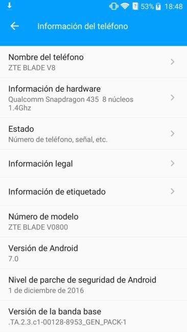 Sistema del ZTE Blade V8