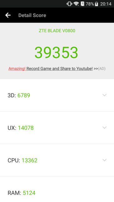 Resultado en AnTuTu ZTE Blade V8