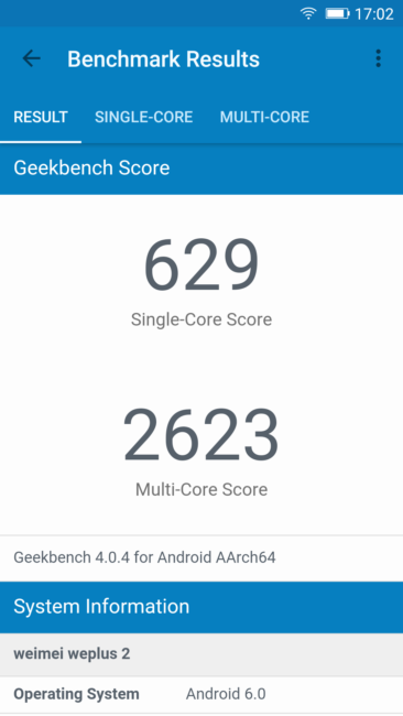 Resultado en Geekbench del Weimei WePlus 2