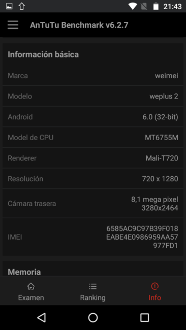 Detalles AnTuTu Moto E3