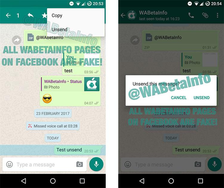 Opción de borrar mensajes enviados en WhatsApp