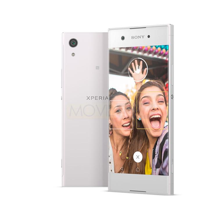 Sony Xperia XA1 blanco con chicas en la pantalla