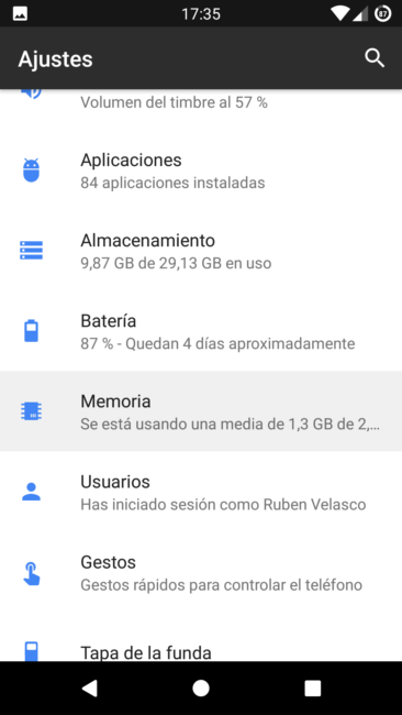 Ajustes de memoria Android 7 Nougat