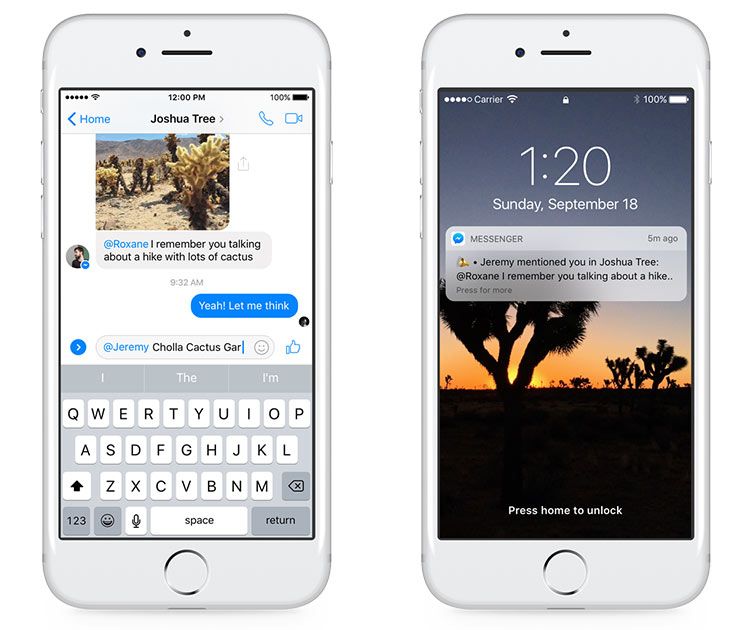 Menciones en Facebook Messenger
