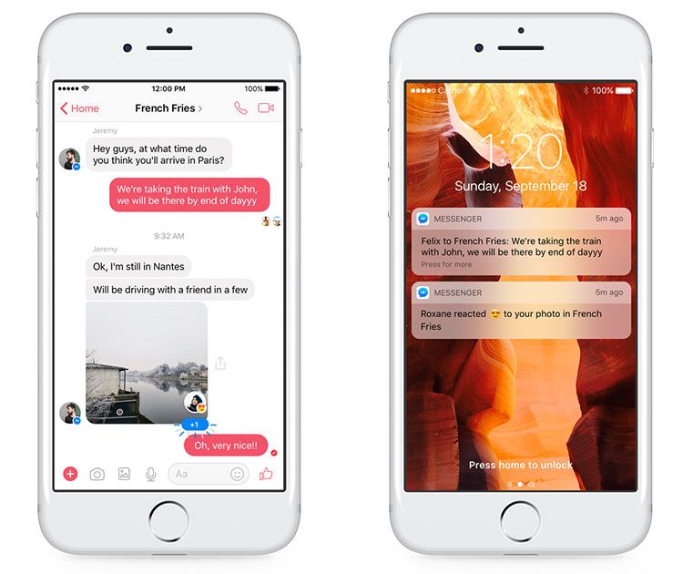 Sistema de notificaciones de las reacciones en Facebook Messenger