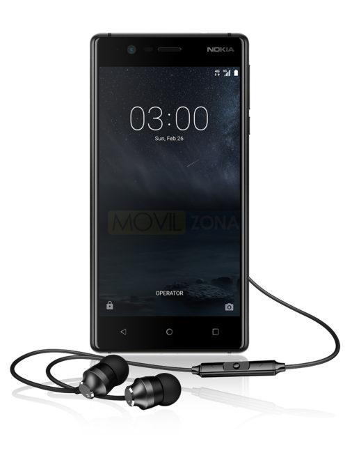 Nokia 3 negro con auriculares
