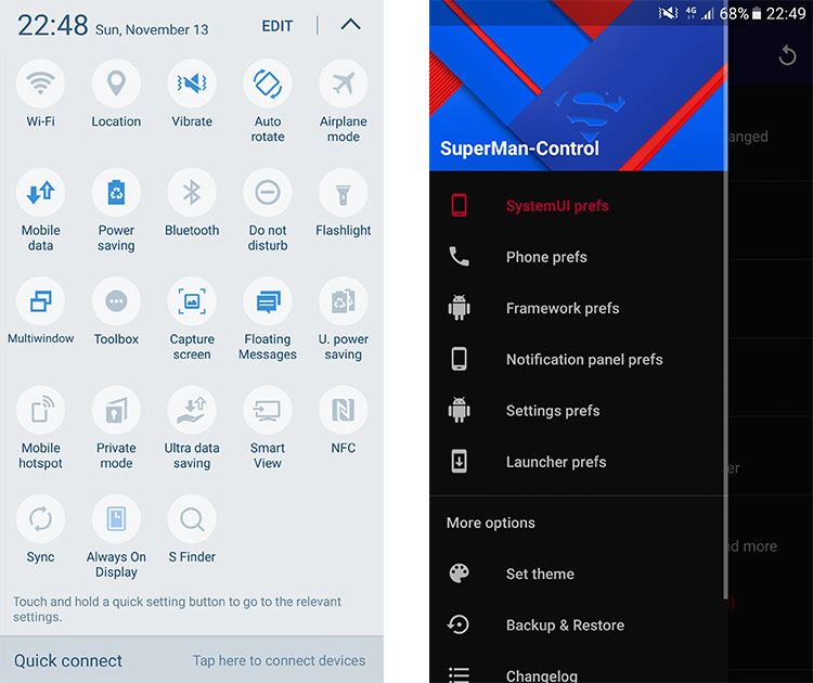 Interfaz de la ROM personalizada Superman ROM para el Samsung Galaxy S7 Edge