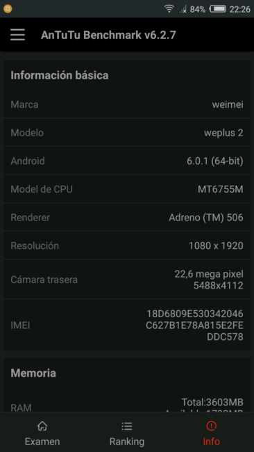 Datos en AnTuTu con el Nubia Z11 miniS