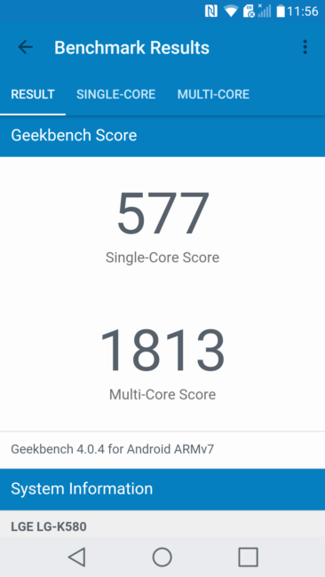 Resultado en Geekbench del LG X cam
