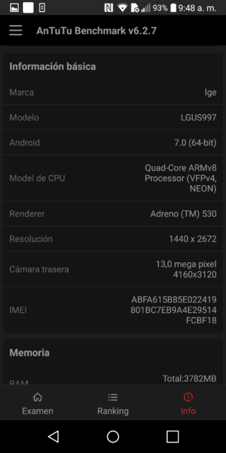 Datos de AnTUtu con el LG G6