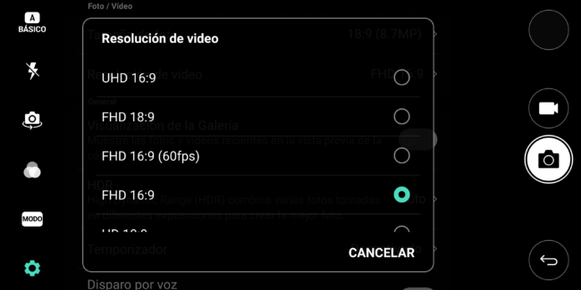 Opciones cámara del LG G6