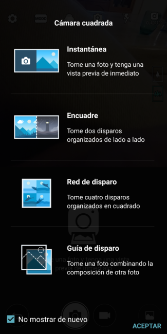 Opciones de la cámar del LG G6
