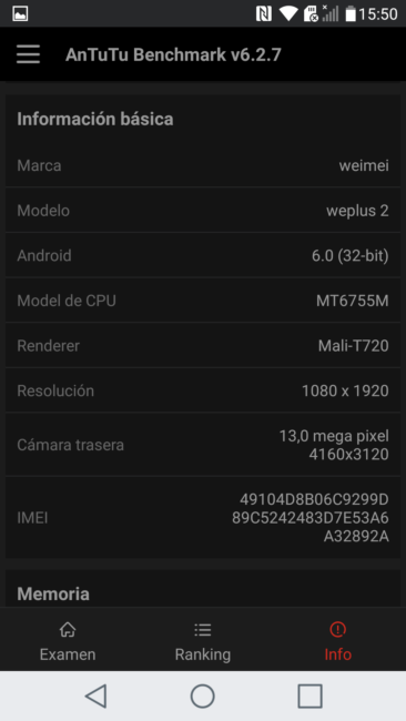 Datos AnTuTu del LG X cam
