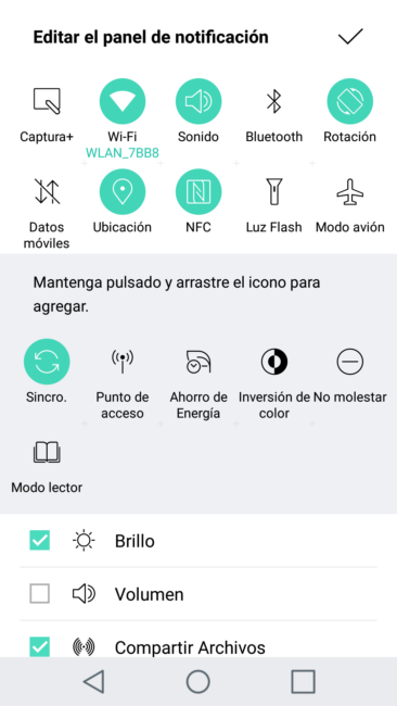 Accesos rápidos del LG X cam