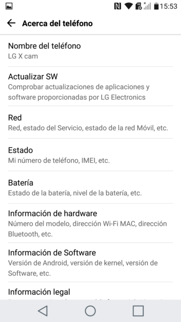 Datos de sistema del LG X cam