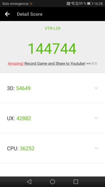Resultado en AnTuTu del Huawei P10