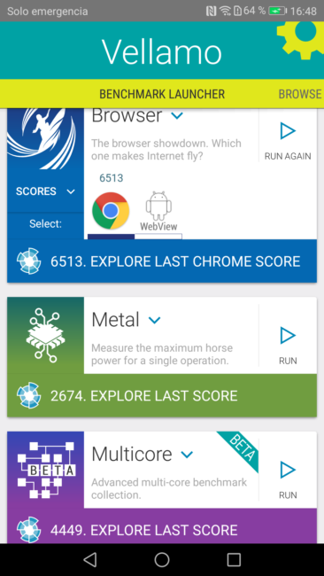 Resultado en Vellamo del Huawei P10