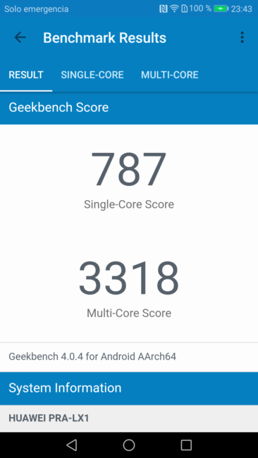 Resultado en Geekbench del Huawei P8 Lite 2017