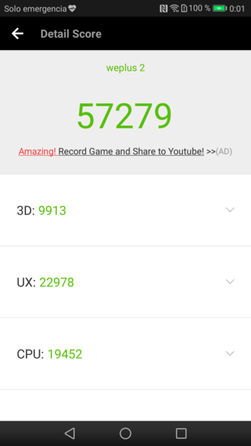 Resultado en AnTuTu del Huawei P8 Lite 2017