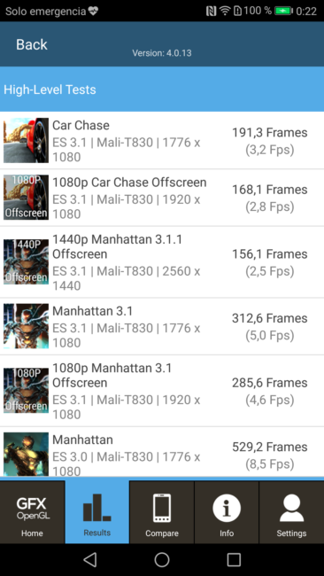 Resultado en GFXBench del Huawei P8 Lite 2017