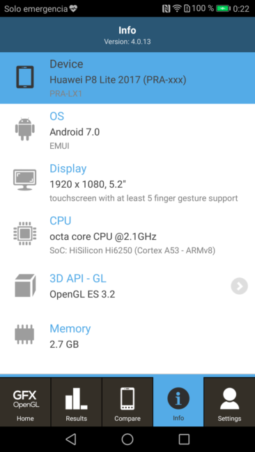 Datos en GFXBench del Huawei P8 Lite 2017