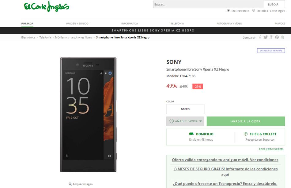 Precio del Sony Xperia XZ en ECI