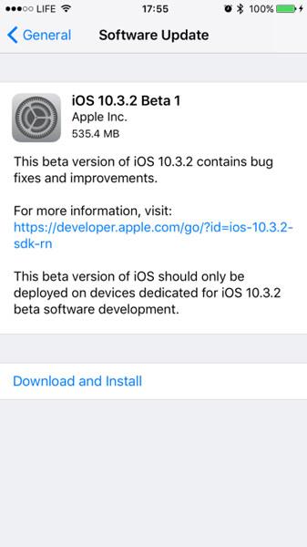 Beta de iOS 10.3.2