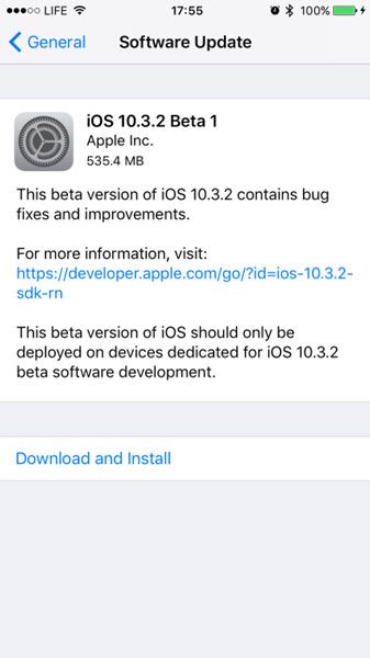 Beta de iOS 10.3.2
