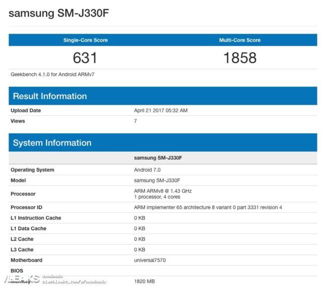 samsung galaxy j3 geekbench