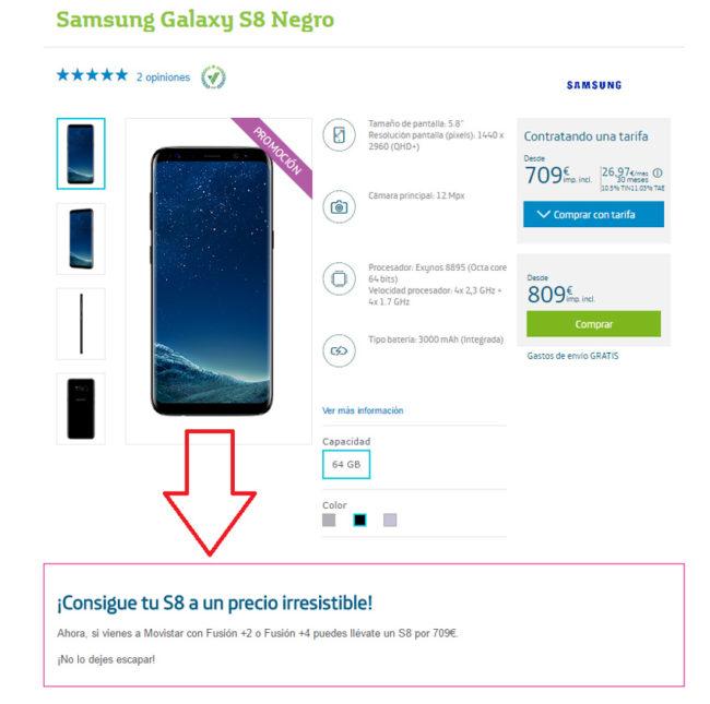 Precio del Samsung Galaxy S8 en Movistar