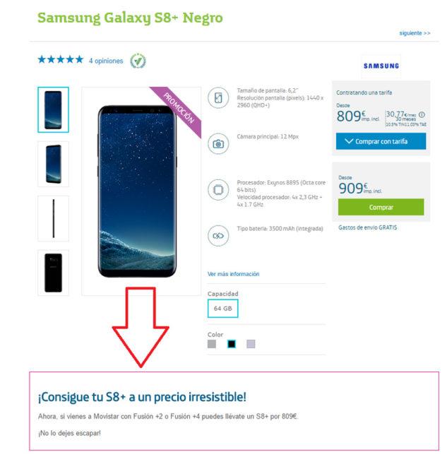 Precio del Samsung Galaxy S8+ en Movistar