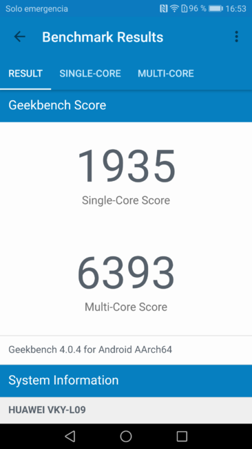 Resultado Geekbench Huawei P10 Plus
