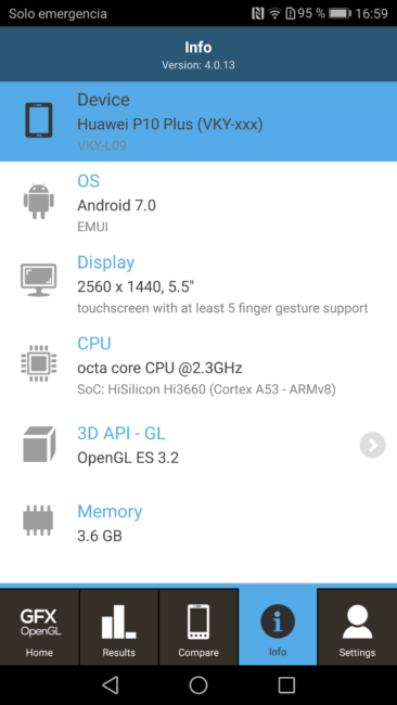 Datos GFXBench Huawei P10 Plus