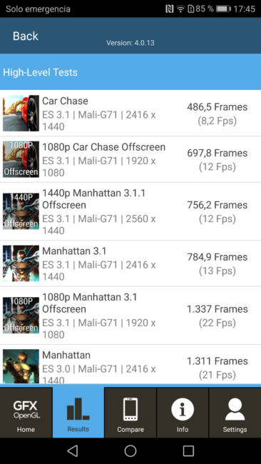 Resultados en GFXBench Huawei P10 Plus