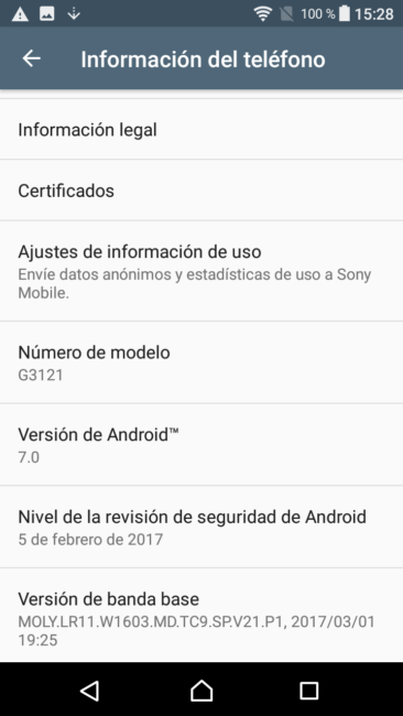 Sistema del Sony Xperia XA1