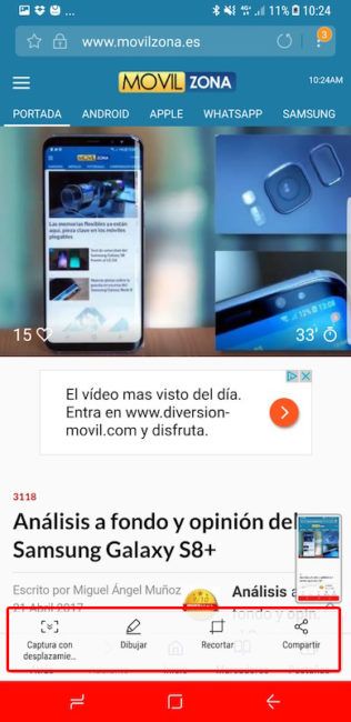 cómo hacer capturas en el s8