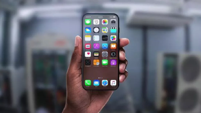 concepto en mano del iPhone 8
