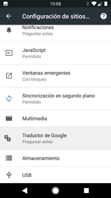 Configuración de sitios web - Google Translate - Google Chrome