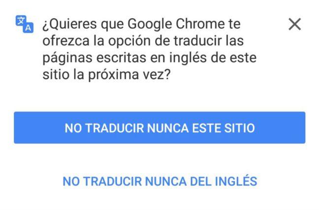 Confirmar no traducir pagina Google Chrome Android