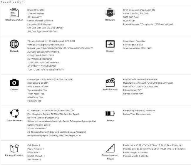 Ficha técnica del OnePlus 5