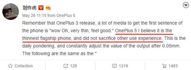 Grosor del OnePlus 5